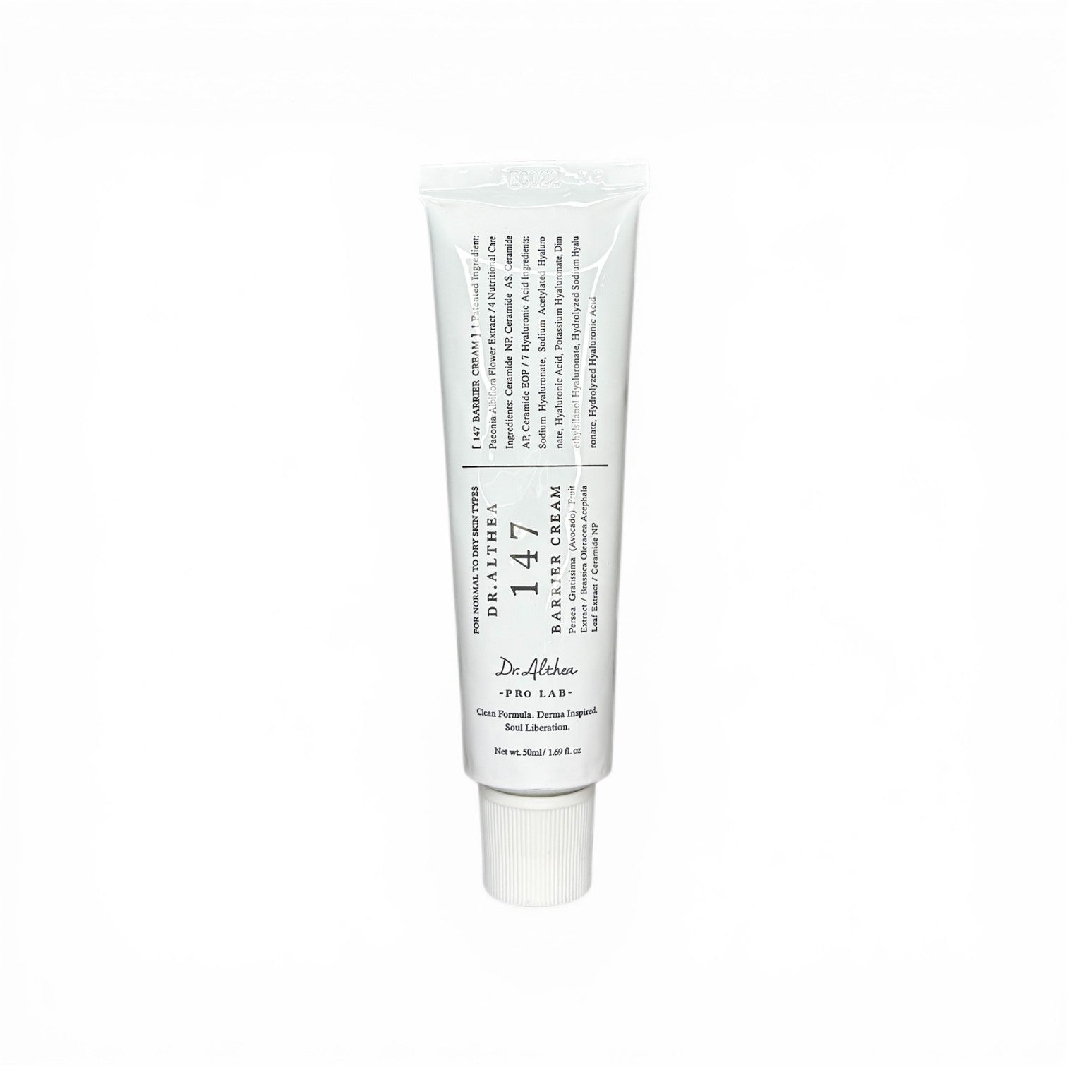 Natur K Beauty Dr. Althea 147HA Barrier Cream for normal to dry skin, 50ml tube with soothing and repairing ingredients.